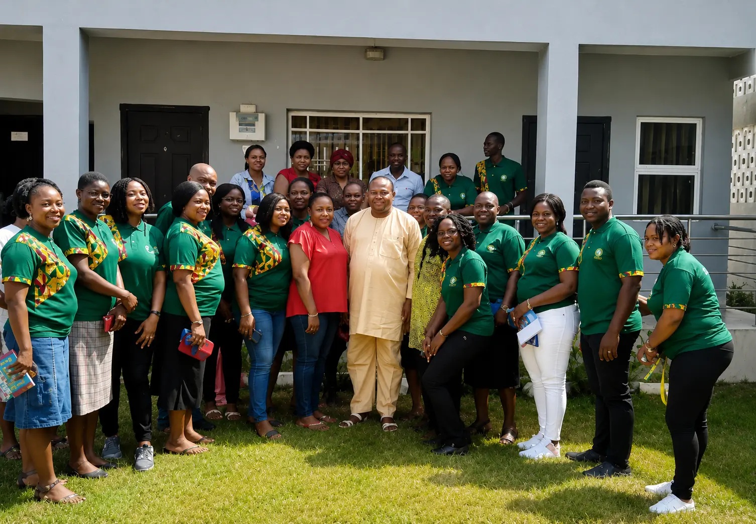 Chapter members in association polo shirts with the Chairman
